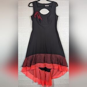 356-terra Nostra Chic Black and Pink High Low Dress